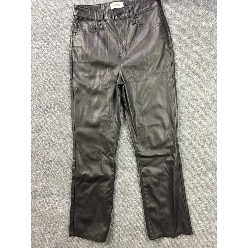 Pistola Faux Leather Pants Womens 25 Black High Rise Straight Leg P00016088PL